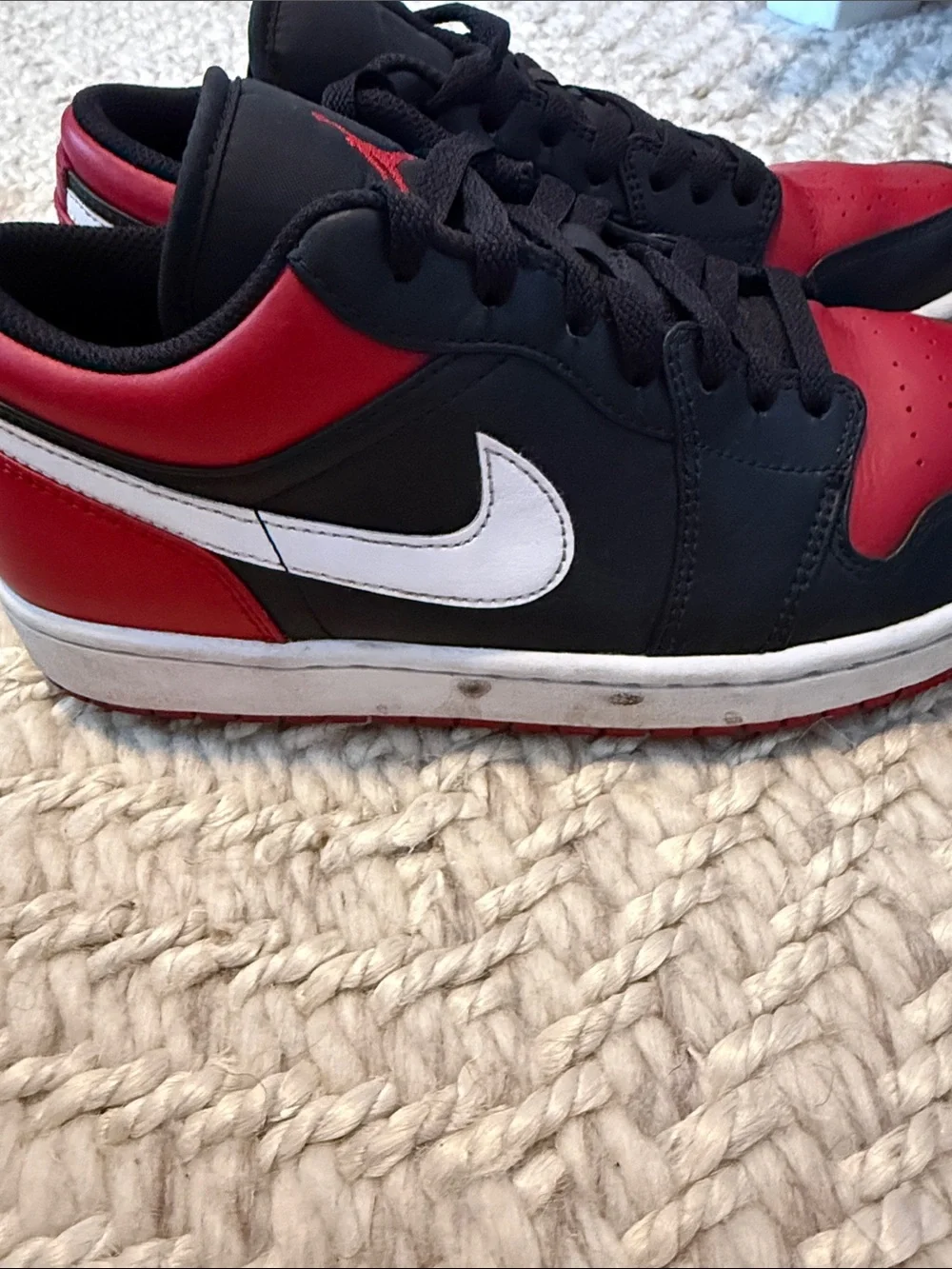 Jordan Low-Top Sneakers in Black, Red & White